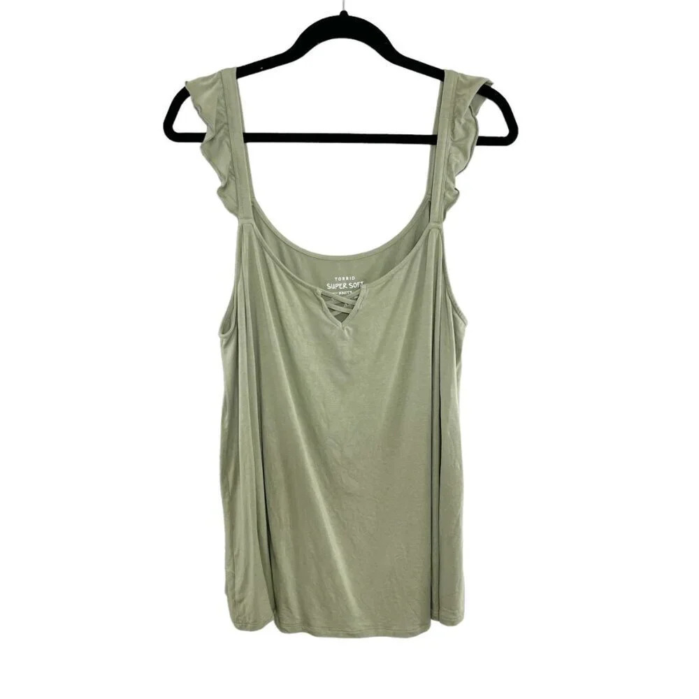Torrid Pale Green Super Soft Ruffle Strap Tank Top Women's Plus Size 3X